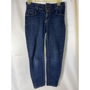 Blue Spice Girls 7/8 Dark Blue 3 Button Denim High Waist‎ Skinny Ankle Stretchy